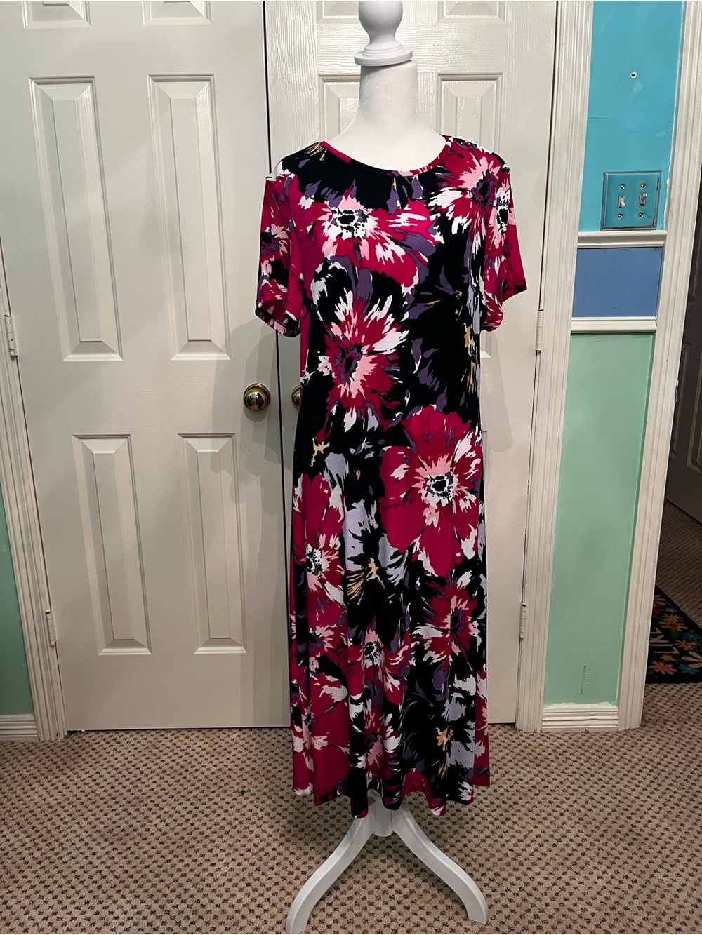 Chico's Pink and Black Floral Maxi Dress